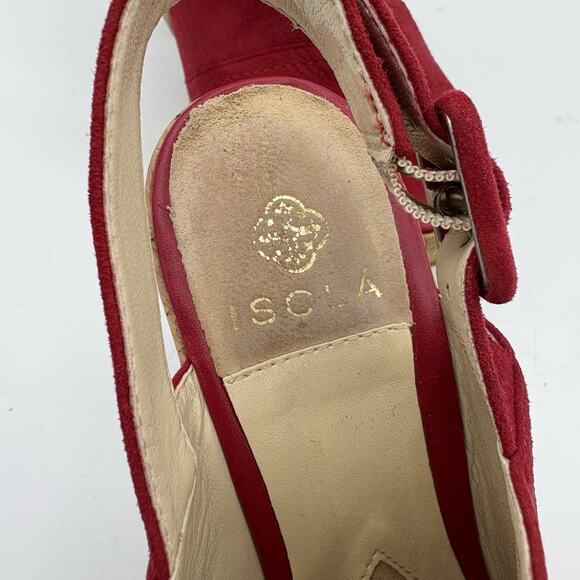 Isola‎ Heels Womens Size 6 Leather Red Block Cork Buckle Slingback Platform H4 - Picture 3 of 11